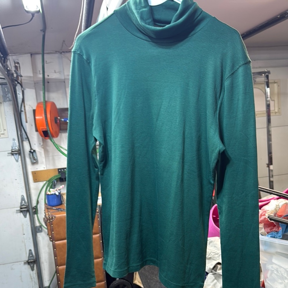Talbots 100% Pima Cotton Green Turtleneck Long Sleeve Top